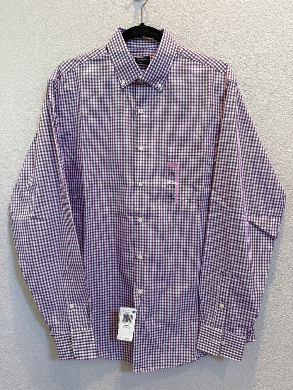 Arrow Purple Gingham Button-Down Dress Shirt NWT